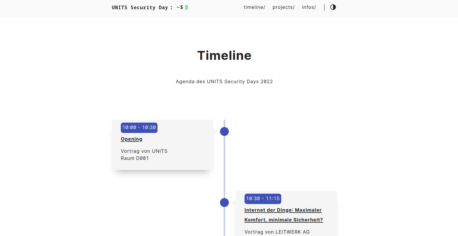 Anfang der Timeline auf der Website vom UNITS Security Day 2022