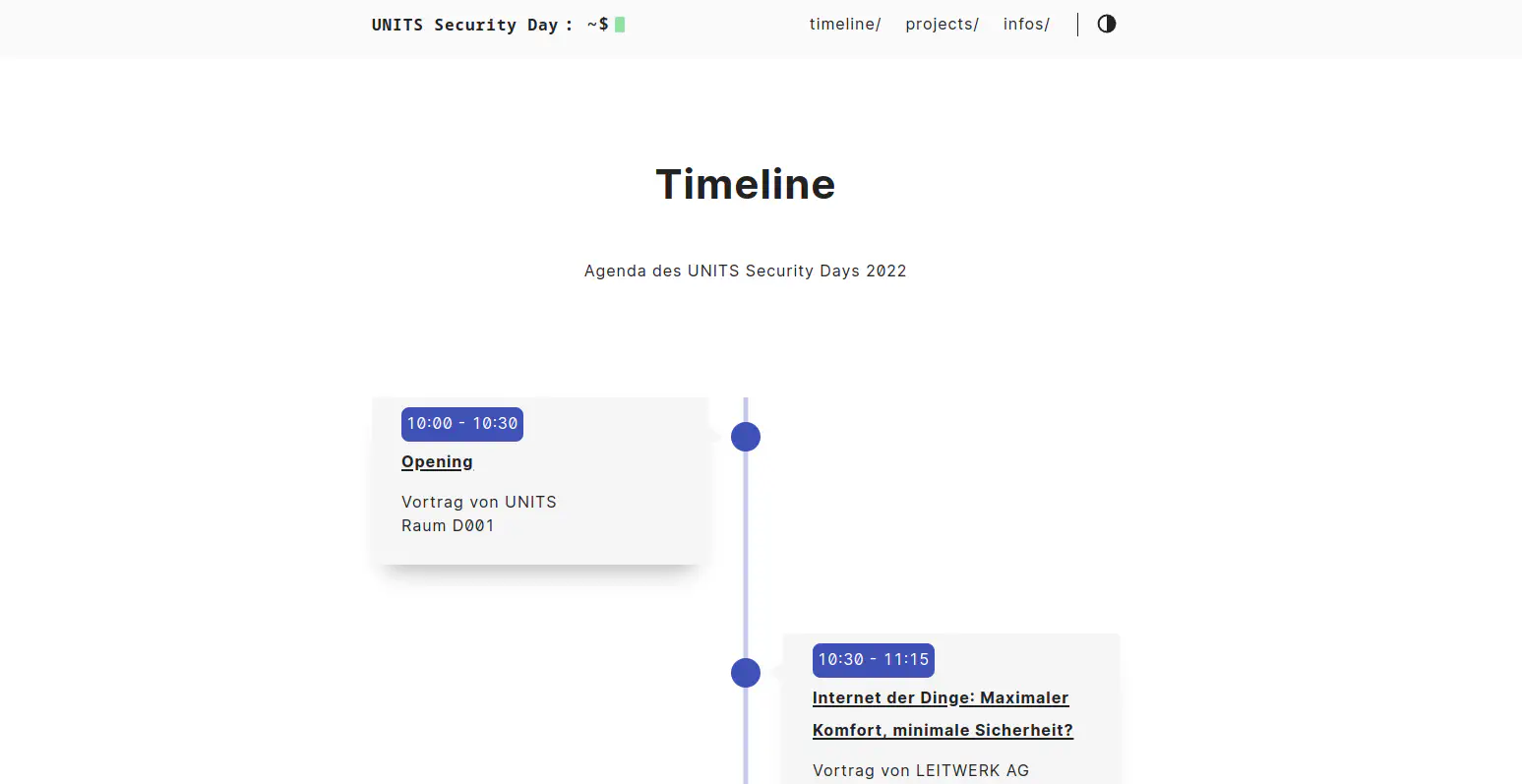 Start of the timeline on the website of the UNITS Security Day 2022
